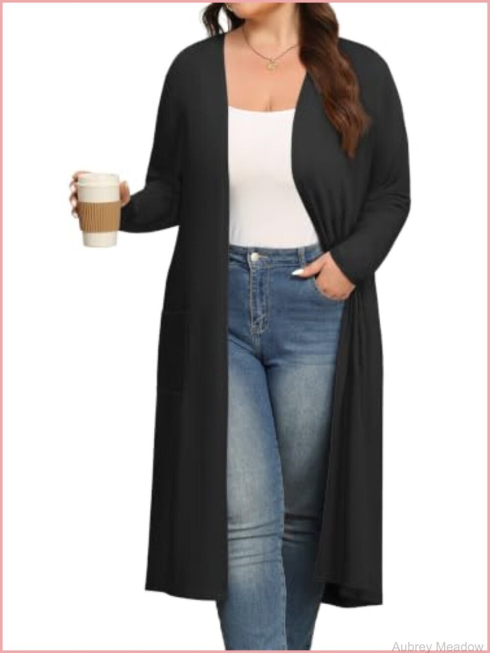 Plus Size Lightweight Open Front Cardigan with Pockets Rayon Spandex